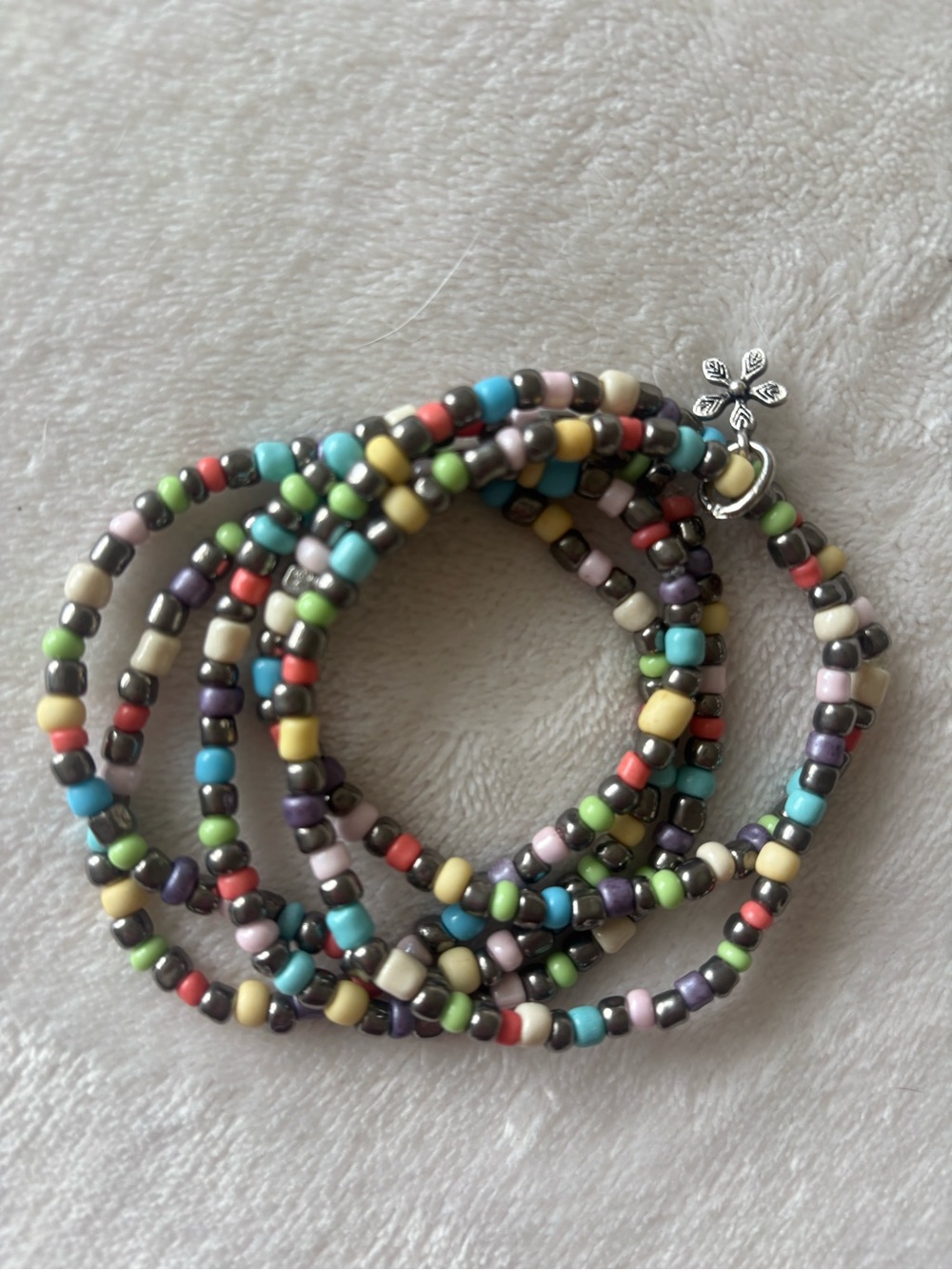 Multicolor Seed Bead Wrap Bracelet with Floral Charm